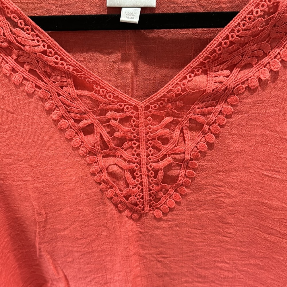 Coral color, boho style, long sleeve top